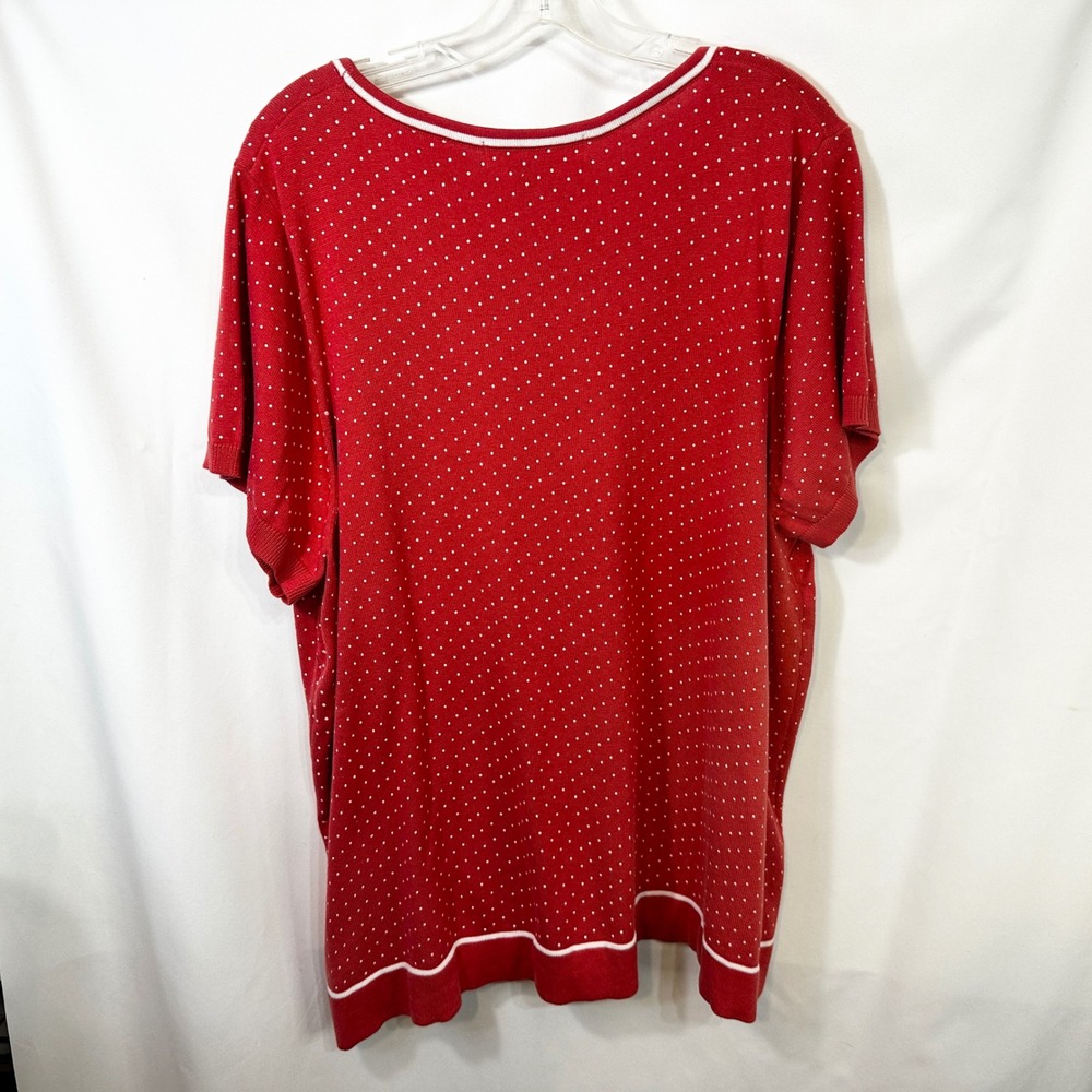 WoWoman Within Plus Size 3X Top Red White Polka Dot Cotton Short Sleeve 1833 - Picture 2 of 7